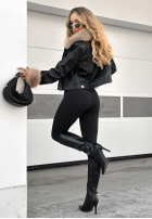 Skórzana Geacă z futerkiem Dare To Do negru