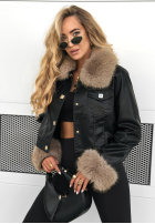 Skórzana Geacă z futerkiem Dare To Do negru