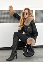 Skórzana Geacă z futerkiem Dare To Do negru