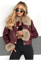 Skórzana Geacă z futerkiem Dare To Do burgundowa