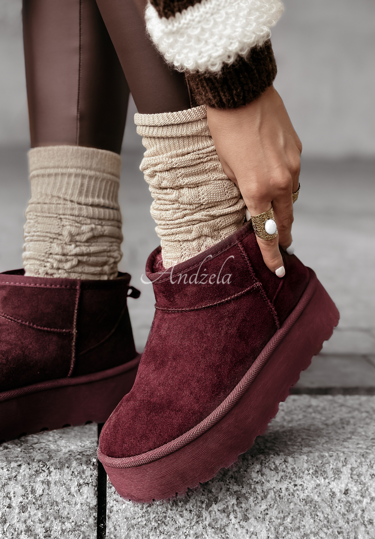 Botine din imitație de piele întoarsă Crunchy Snow