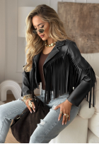 Skórzana Geacă biker z frędzlami Big City Events negru