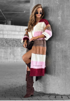 Długi Cardigan Just A Moment burgundowo-roz