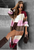 Długi Cardigan Just A Moment burgundowo-roz