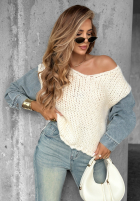 Pulover z jeansowymi rękawami Rainy Hollow ecru