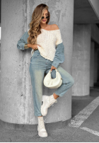 Pulover z jeansowymi rękawami Rainy Hollow ecru