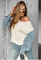 Pulover z jeansowymi rękawami Rainy Hollow ecru