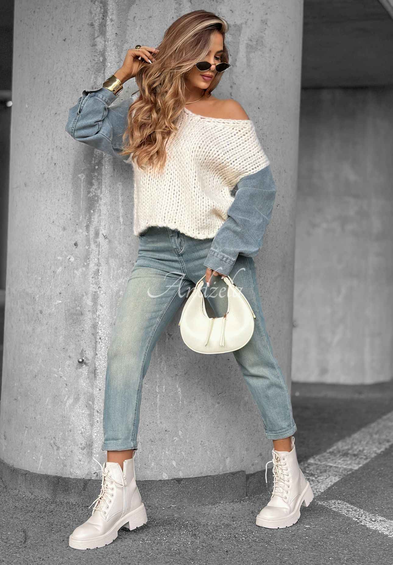 Pulover cu mâneci din denim Rainy Hollow