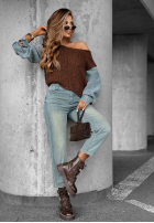 Pulover z jeansowymi rękawami Rainy Hollow ciocolatiu