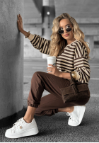 Compleu de trening Hanorac i Pantaloni w paski Low Battery waniliowo-ciocolatiu
