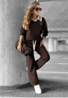 Dzianinowy Compleu Pulover i Pantaloni wide leg Halls Lake ciocolatiu