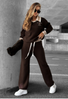 Dzianinowy Compleu Pulover i Pantaloni wide leg Halls Lake ciocolatiu