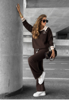 Dzianinowy Compleu Pulover i Pantaloni wide leg Halls Lake ciocolatiu