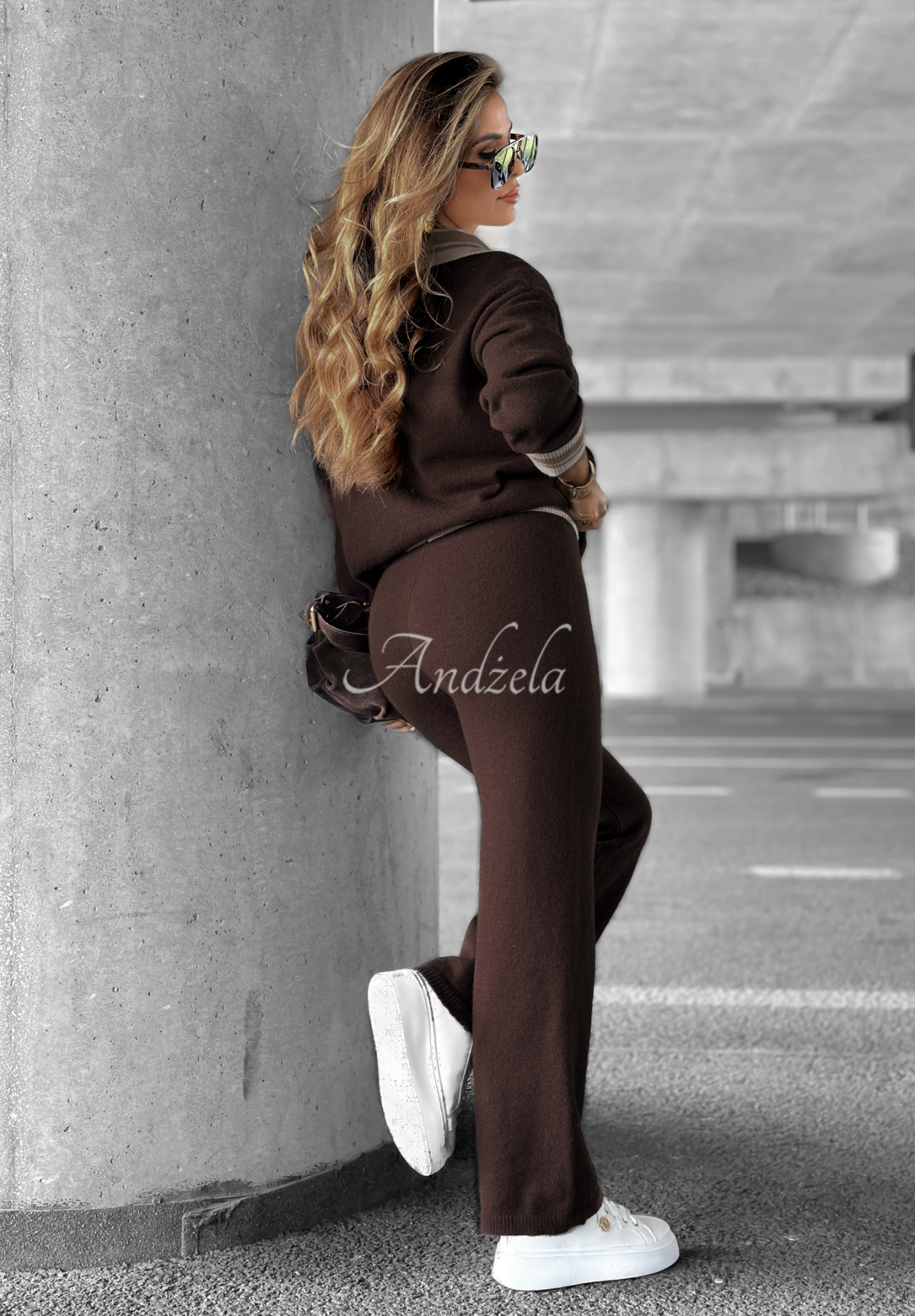 Set tricotat format din pulover și pantaloni wide leg Halls Lake