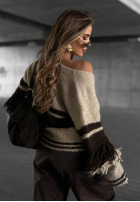 Krótki Cardigan z frędzlami Misty Days beżowo-ciocolatiu