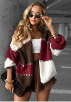 Krótki Cardigan Cold Coffee burgundowo-ciocolatiu