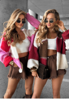 Krótki Cardigan Cold Coffee burgundowo-ciocolatiu
