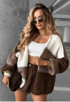 Krótki Cardigan Cold Coffee czekoladowo-Alb