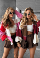 Krótki Cardigan Cold Coffee burgundowo-ciocolatiu