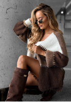 Krótki Cardigan Cold Coffee czekoladowo-Alb