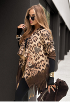 Narzutka z frędzlami cu model tip panteră Wild King beżowo-ciocolatie