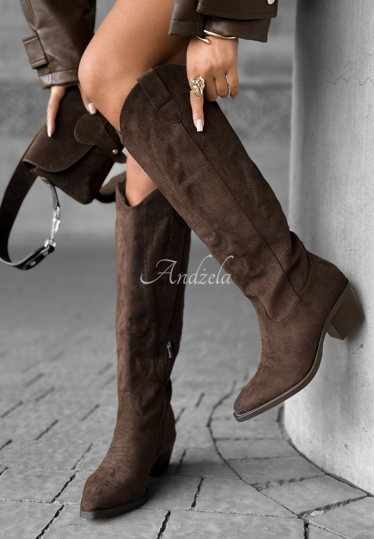 Cizme lungi de cowboy din piele întoarsă Los Alamitos