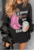 Tricou z nadrukiem A Cowgirl gri închis