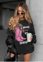Tricou z nadrukiem A Cowgirl gri închis
