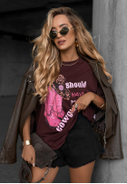 Tricou z nadrukiem A Cowgirl burgundowy