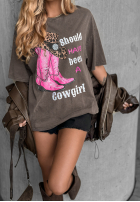 Tricou z nadrukiem A Cowgirl mokka