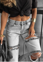 Pantaloni din denim wide leg z przetarciami Cancel Everything jasnoszare