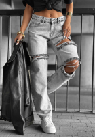 Pantaloni din denim wide leg z przetarciami Cancel Everything jasnoszare