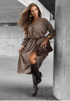 Rochie midi cu model tip panteră Almost Real mokka