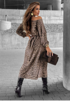 Rochie midi cu model tip panteră Almost Real mokka