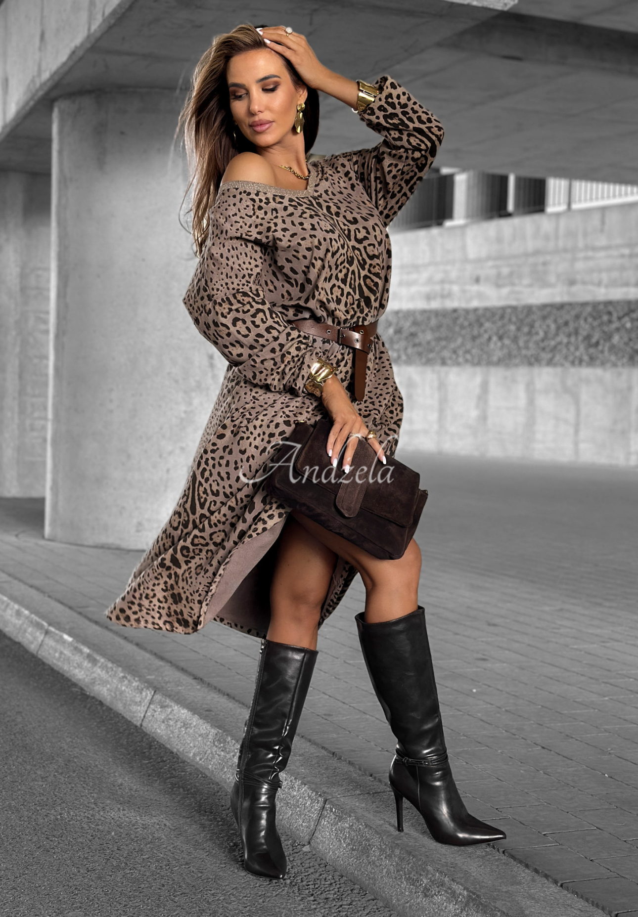 Rochie midi cu imprimeu leopard Almost Real
