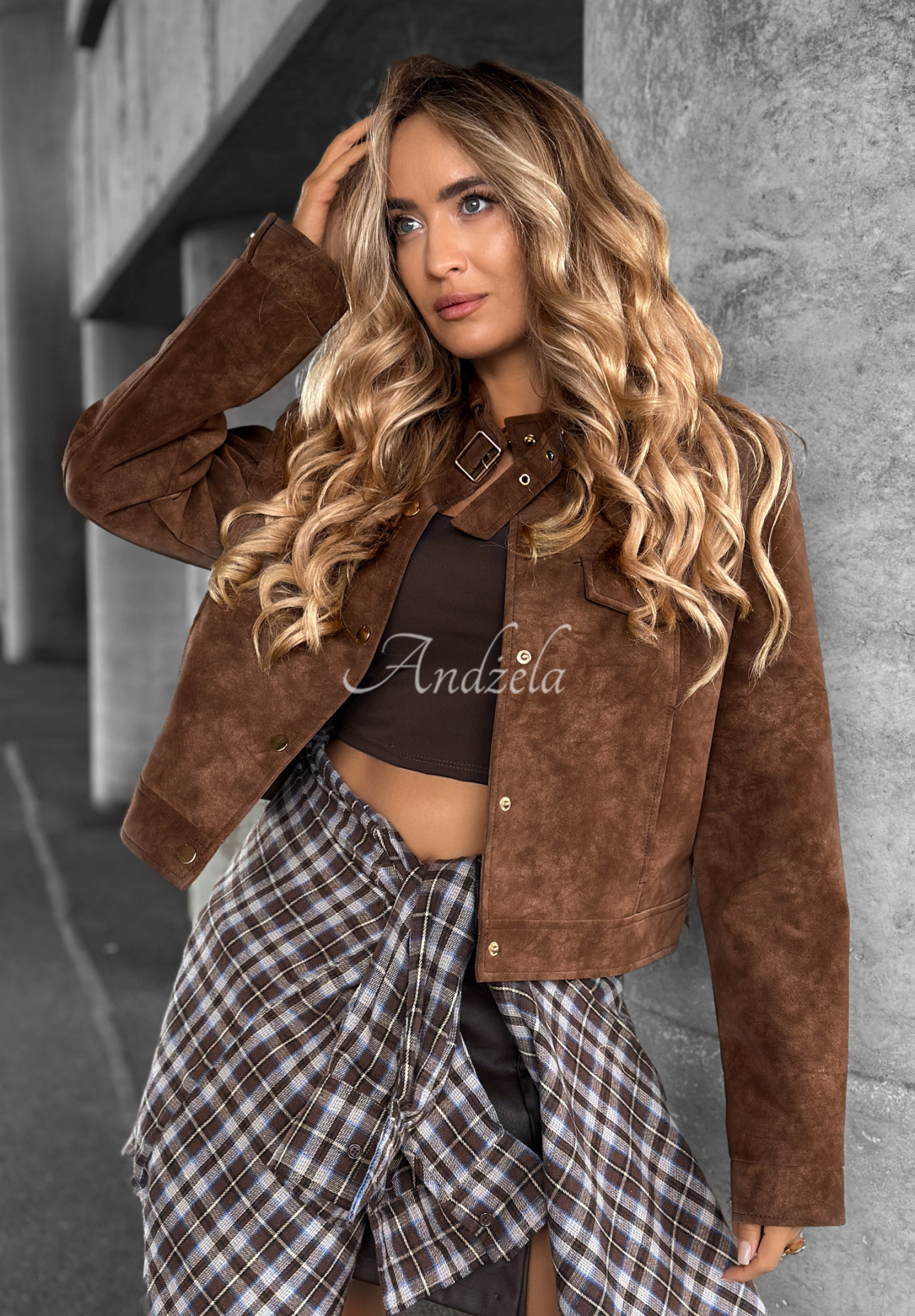 Geacă ramones scurtă din piele întoarsă Autumn Whisper