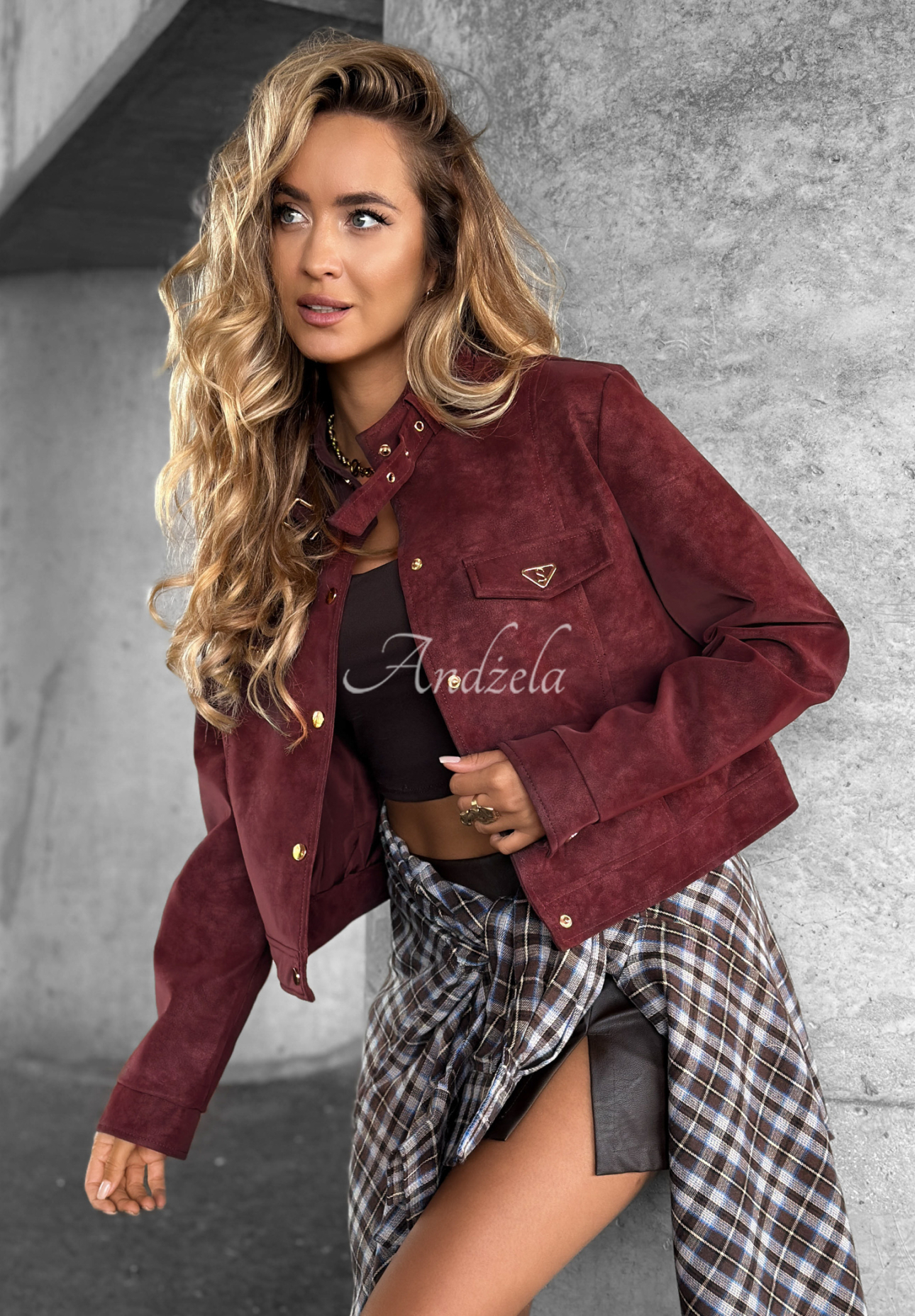 Geacă ramones scurtă din piele întoarsă Autumn Whisper