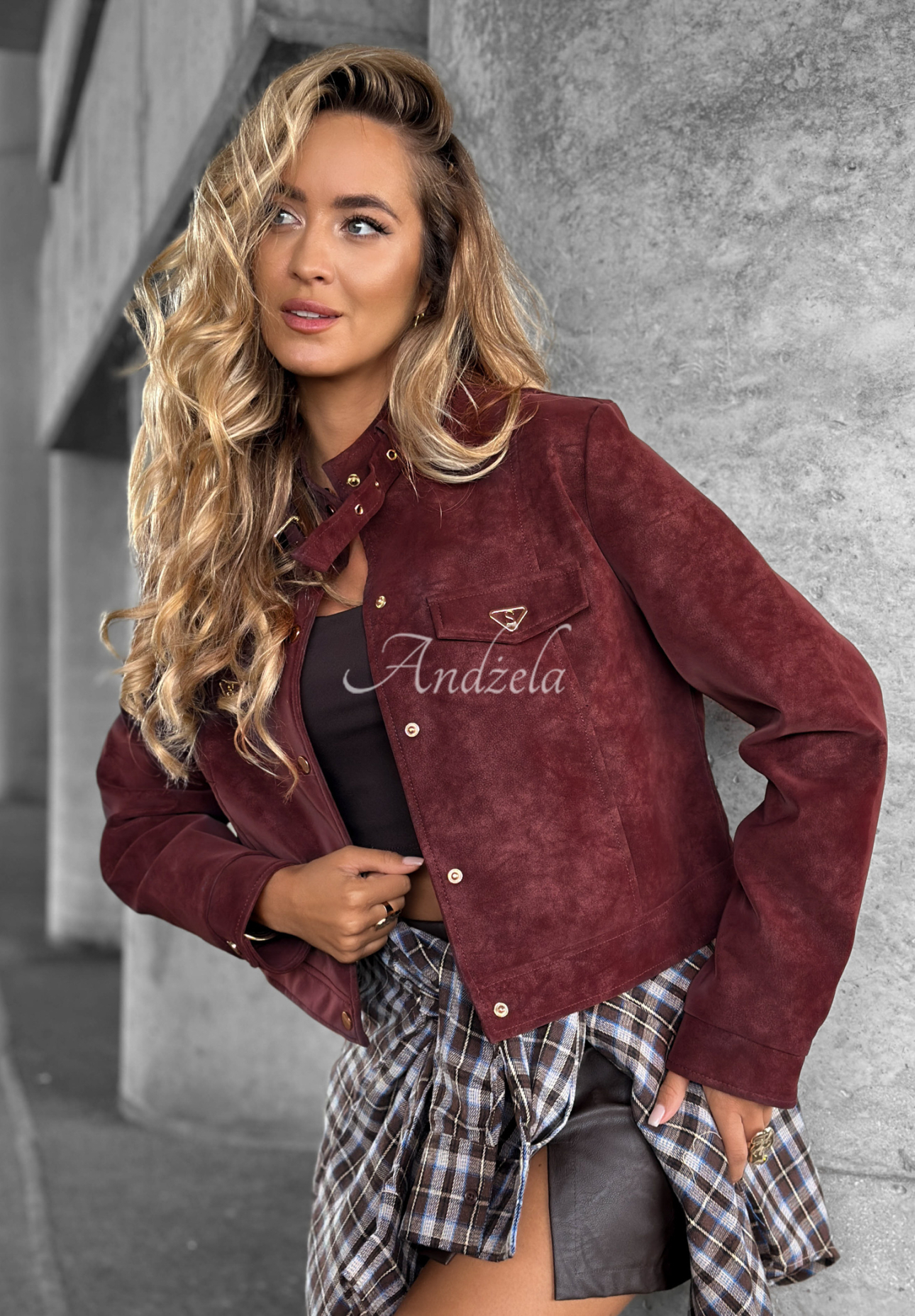 Geacă scurtă din piele întoarsă Autumn Whisper