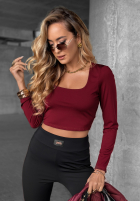 Scurtă Bluză longsleeve z dekoltem Go Ahead burgundowa