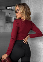 Scurtă Bluză longsleeve z dekoltem Go Ahead burgundowa
