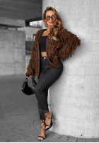 Krótki Cardigan z frędzlami Fringe ciocolatiu