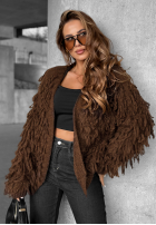 Krótki Cardigan z frędzlami Fringe ciocolatiu