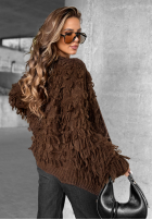 Krótki Cardigan z frędzlami Fringe ciocolatiu