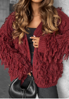 Krótki Cardigan z frędzlami Fringe burgundowy