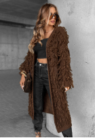 Długi Cardigan z frędzlami Fringe ciocolatiu