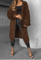 Długi Cardigan z frędzlami Fringe ciocolatiu