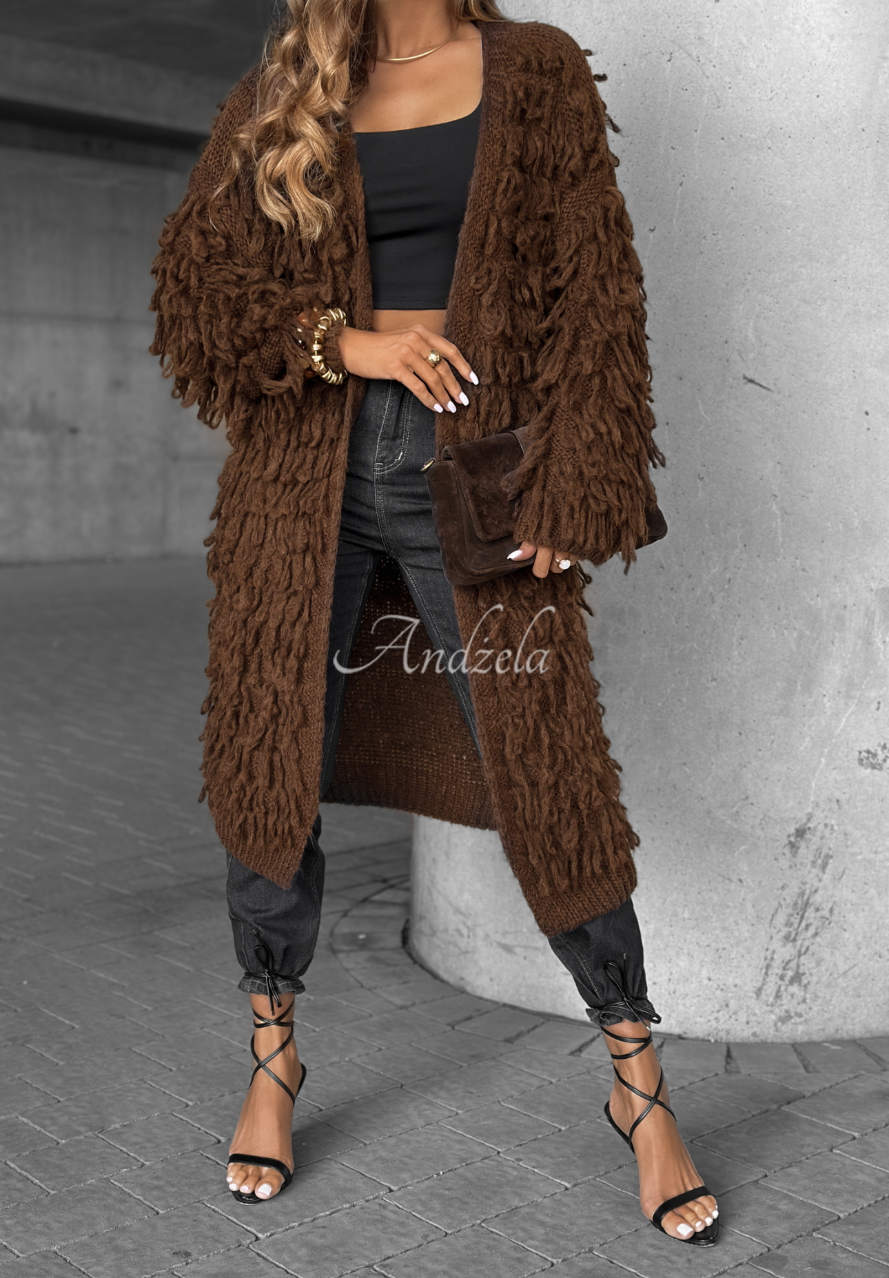 Cardigan lung cu franjuri Fringe