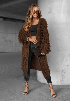 Długi Cardigan z frędzlami Fringe ciocolatiu