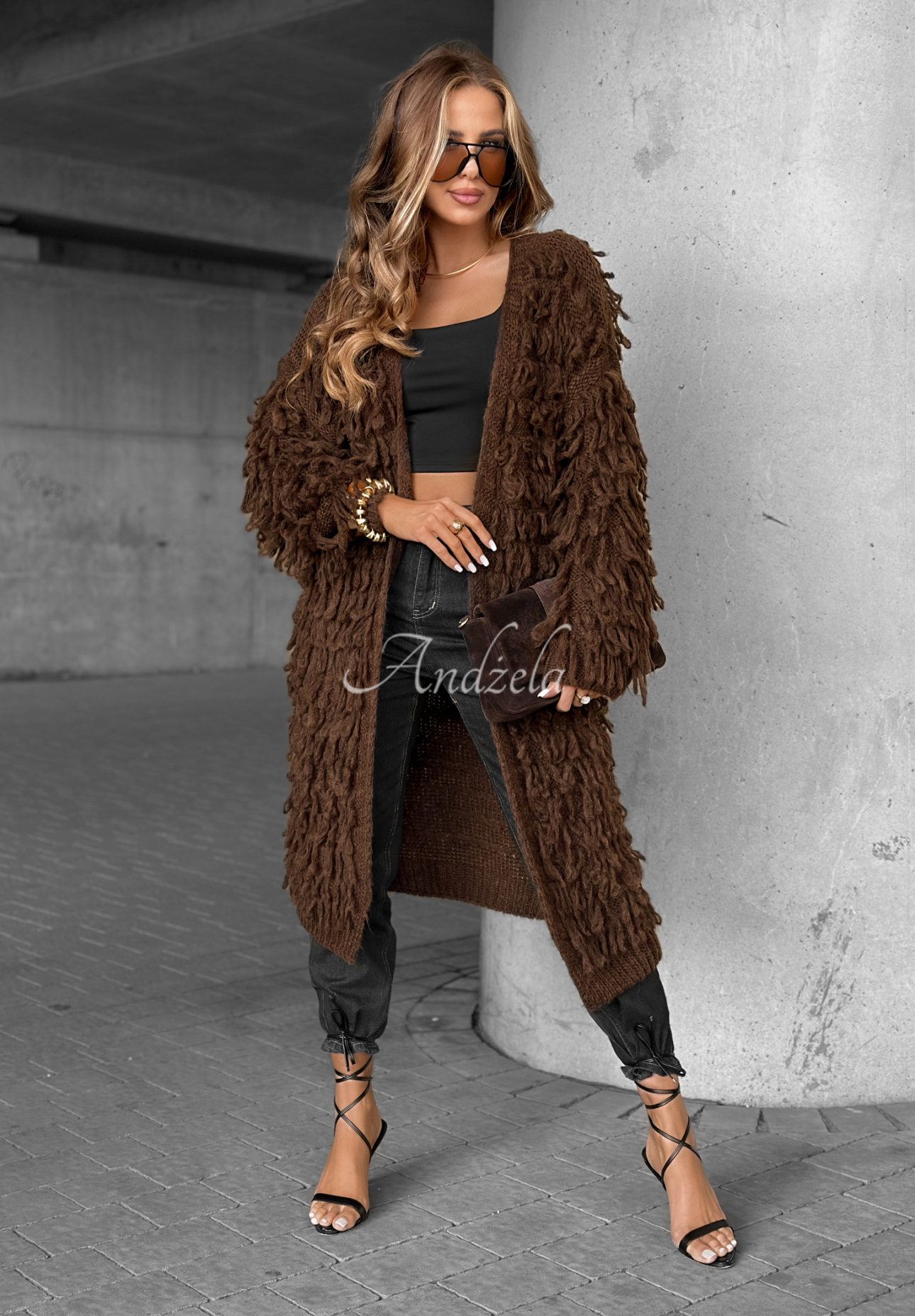 Cardigan lung cu franjuri Fringe