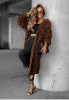 Długi Cardigan z frędzlami Fringe ciocolatiu